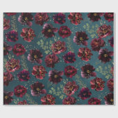 Blauwgroen Bordeaux Jewel Tone Burgundy Peony Wedd Cadeaupapier (Vlak)