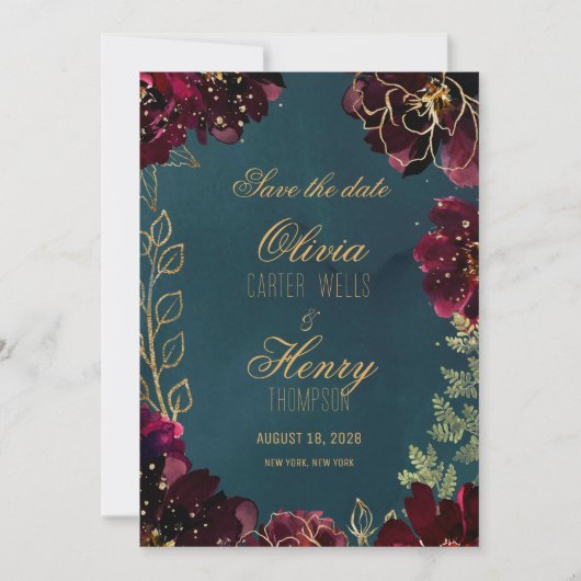 Blauwgroen Bordeaux Jewel Tone Foto Opslaan De Dat Kaart (Voorkant)