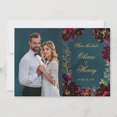 Blauwgroen Bordeaux Jewel Tone Foto Opslaan De Dat Kaart (Voorkant)