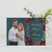 Blauwgroen Bordeaux Jewel Tone Foto Opslaan De Dat Kaart (Staand voorkant)