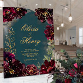 Blauwgroen Bordeaux Jewel Tone Gold Script Wedding Acryl Uitnodigingen