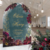 Blauwgroen Bordeaux Jewel Tone Gold Script Wedding Acryl Uitnodigingen