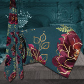 Blauwgroen Bordeaux Jewel Tone Gold Wedding Stropdas