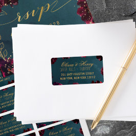 Blauwgroen Bordeaux Jewel Tone RSVP Card Mailing Etiket