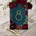 Blauwgroen Bordeaux Jewel Tone Trouwtafel nummer Kaart<br><div class="desc">Tafelnummerkaart voor de Blauwgroen Bordeaux Jewel Tone Wedding-uitnodigingssuite.</div>