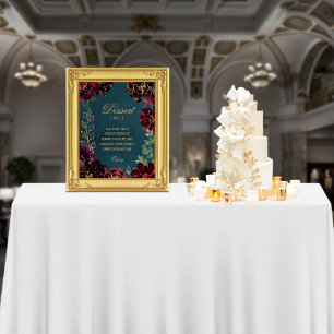 Blauwgroen Bordeaux Jewel Tone Trouwtekens Satijn Foto Afdruk