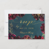 Blauwgroen Bordeaux Jewel Tone Wedding Meal Choice RSVP Kaartje (Voorkant)