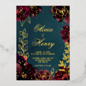 Blauwgroen Bordeaux Jewel Tones Achternamen Bruilo Folie Uitnodiging (Voorkant)