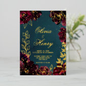 Blauwgroen Bordeaux Jewel Tones Achternamen Bruilo Folie Uitnodiging (Staand Voorkant)