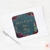 Blauwgroen Bordeaux Jewel Tones Bruiloft Dank u 2 Vierkante Sticker (Envelop)