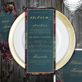 Blauwgroen Bordeaux Jewel Tones Bruiloft Goud Menu