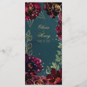 Blauwgroen Bordeaux Jewel Tones Bruiloft Goud Menu (Achterkant)