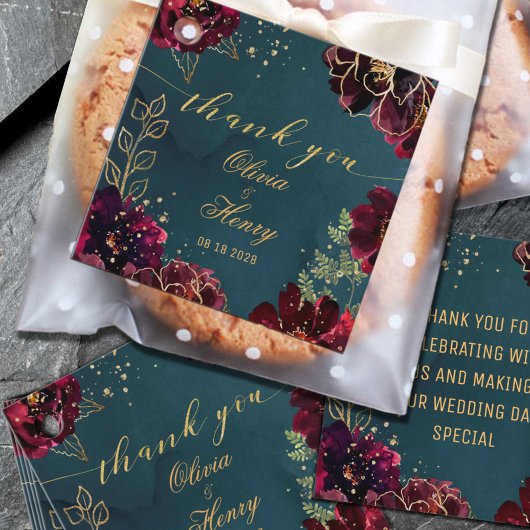 Blauwgroen Bordeaux Jewel Tones Weddenschap Bedank Bedankjes Labels