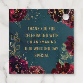 Blauwgroen Bordeaux Jewel Tones Weddenschap Bedank Bedankjes Labels (Achterkant)