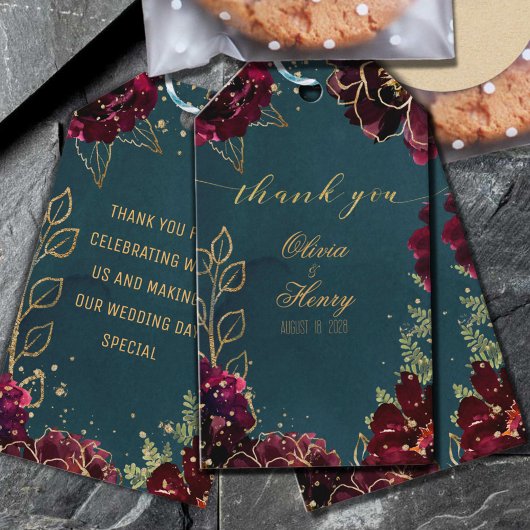 Blauwgroen Bordeaux Jewel Tones Wedding Cadeaulabel