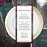 Blauwgroen Bordeaux Jewel Tones Wedding Menu<br><div class="desc">Een blauwgroen blauw juweeltje trouwerij diner menu met een symfonie van diep bordeaux framboos rode pioenen verfraaid met gouden spray en glinsterende gouden omtrekken verzamelen rond een diep blauwgroen blauw waterverf wassen achtergrond met uw namen in een gouden rustieke script.</div>