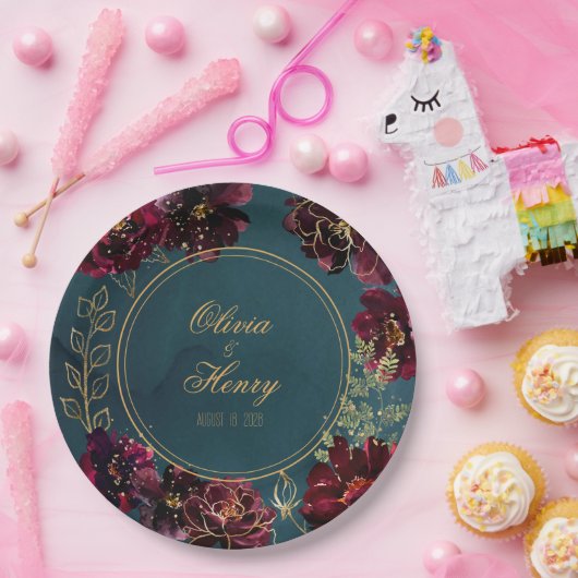 Blauwgroen Bordeaux Jewel Tones Wedding Papieren Bordje (Feest)