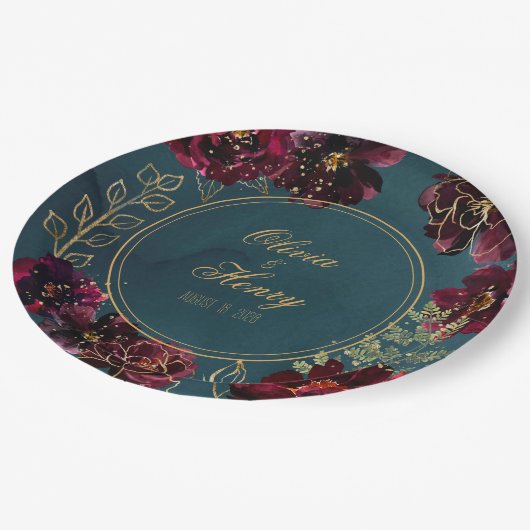 Blauwgroen Bordeaux Jewel Tones Wedding Papieren Bordje (Gekanteld)