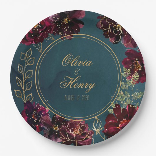 Blauwgroen Bordeaux Jewel Tones Wedding Papieren Bordje (Voorkant)