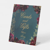 Blauwgroen Bordeaux Jewel Tones Wedding Reclamebord Met Voetstuk (Voorkant)