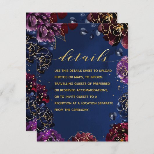 Blauwgroen Bordeaux Navy Blue Jewel Tone Details & Informatiekaartje (Voorkant / Achterkant)