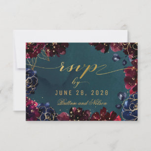 Blauwgroen Bordeaux Sapphire Jewel Tone Bruiloft R RSVP Kaartje