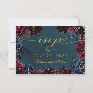 Blauwgroen Bordeaux Sapphire Jewel Tone Maaltijd K RSVP Kaartje