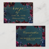 Blauwgroen Bordeaux Sapphire Jewel Tone RSVP Onlin Visitekaartje (Voorkant / Achterkant)