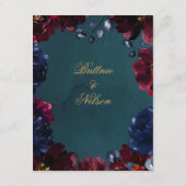 Blauwgroen Bordeaux Sapphire Jewel Tone Trouwgegev Informatiekaartje (Achterkant)