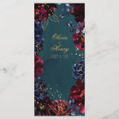 Blauwgroen Bordeaux Sapphire Jewel Tone Wedding 2  Menu (Achterkant)