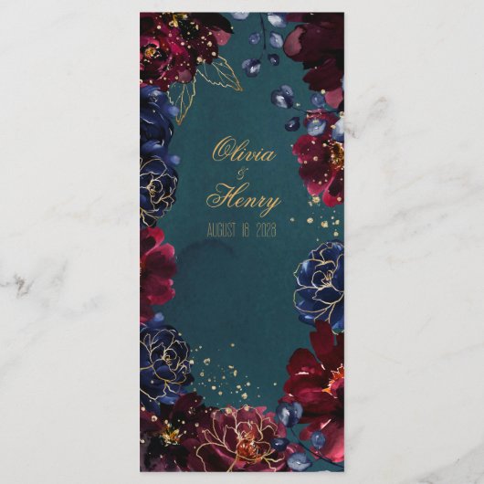 Blauwgroen Bordeaux Sapphire Jewel Tone Wedding 2  Menu (Achterkant)