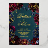 Blauwgroen Bordeaux Sapphire Jewel Tone Wedding Go Folie Uitnodiging (Voorkant)