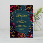 Blauwgroen Bordeaux Sapphire Jewel Tone Wedding Go Folie Uitnodiging (Staand Voorkant)