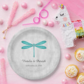 Blauwgroen Borden voor rondzwevende dragonvliezen Papieren Bordje (Feest)