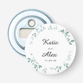 Blauwgroen Botanisch Getextureerd Effect Bruiloft  Button Flesopener