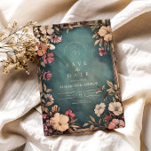 Blauwgroen Botanische Art Nouveau bruiloft Save The Date