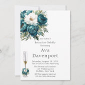 Blauwgroen Botanische Bloemen Pioen Brunch & Bubbl Kaart (Voorkant)