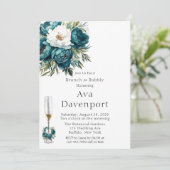 Blauwgroen Botanische Bloemen Pioen Brunch & Bubbl Kaart (Staand voorkant)