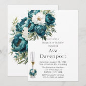 Blauwgroen Botanische Bloemen Pioen Brunch & Bubbl Kaart (Voorkant / Achterkant)