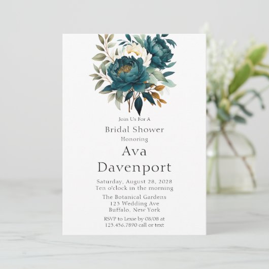 Blauwgroen Botanische Bloemen Pioen Vrijgezellenfe Kaart (Staand voorkant)