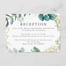 Blauwgroen botanische elegante bruiloft receptie K Informatiekaartje