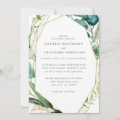 Blauwgroen botanische moderne elegante bruiloft kaart (Voorkant)