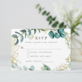 Blauwgroen botanische moderne elegante bruiloft RS RSVP Kaartje (Staand voorkant)