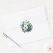 Blauwgroen botanische pioenen bruiloft ronde sticker (Envelop)