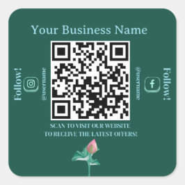 Blauwgroen Botanische Social Media QR Code Busines Vierkante Sticker