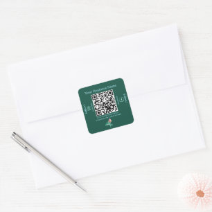 Blauwgroen Botanische Social Media QR Code Busines Vierkante Sticker