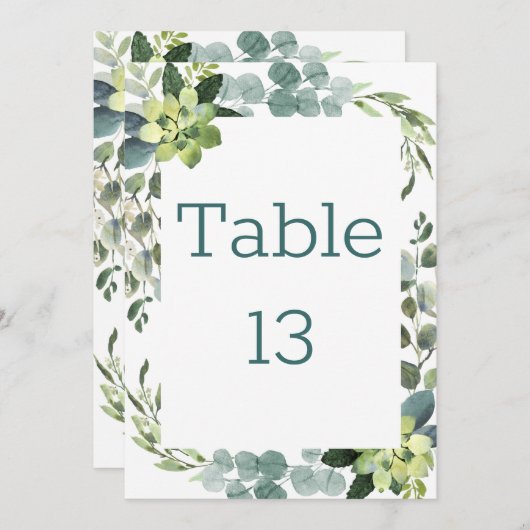Blauwgroen Bouquet-gespreksstarter - tabelnummer Kaart (Voorkant / Achterkant)