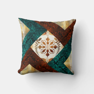 Blauwgroen, Bourgogne en goudgeometrische Damask Kussen