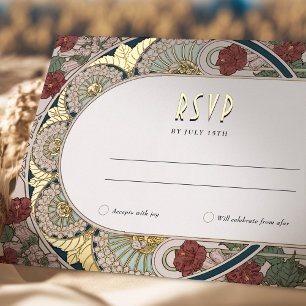 Blauwgroen Bourgogne Goud RSVP Reageer Art Nouvea Folie Feestdagen Briefkaart