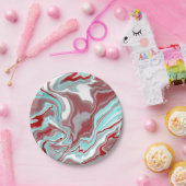 Blauwgroen, Bourgogne, rode en witte marmertruien Papieren Bordje (Feest)